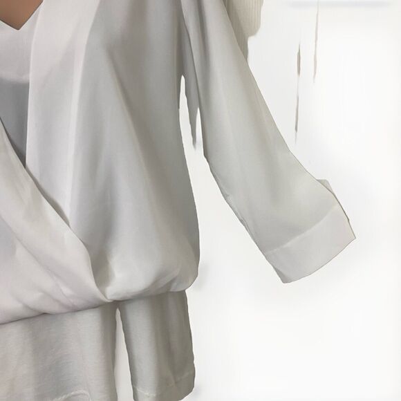 CABI White Indulge Peplum Waist Medium Overlay Blouse Top 3/4 Sleeve Office Work - Picture 3 of 10